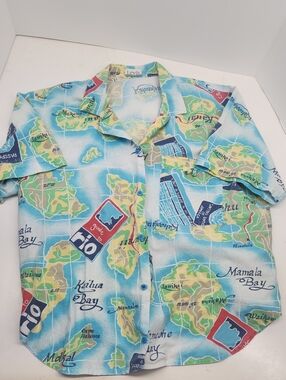 Levi's Rare Vintage Short-Sleeve Map Print Button-Down Shirt Mamala Bay